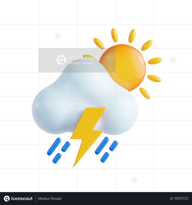 Pluie éclair avec soleil  3D Icon