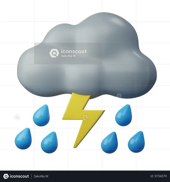 Pluie éclair et nuageux  3D Icon