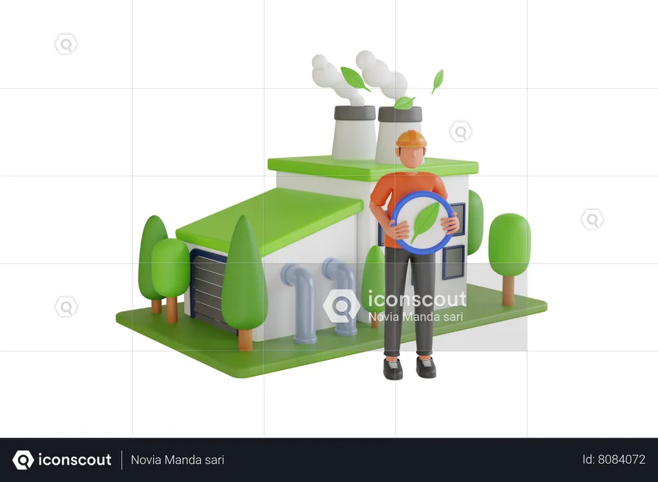 Eco Future Industrial Revolution Factory  3D Illustration