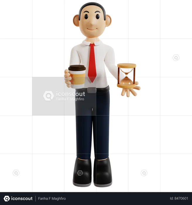 Efficient Businessman With Coffee  3D Illustration