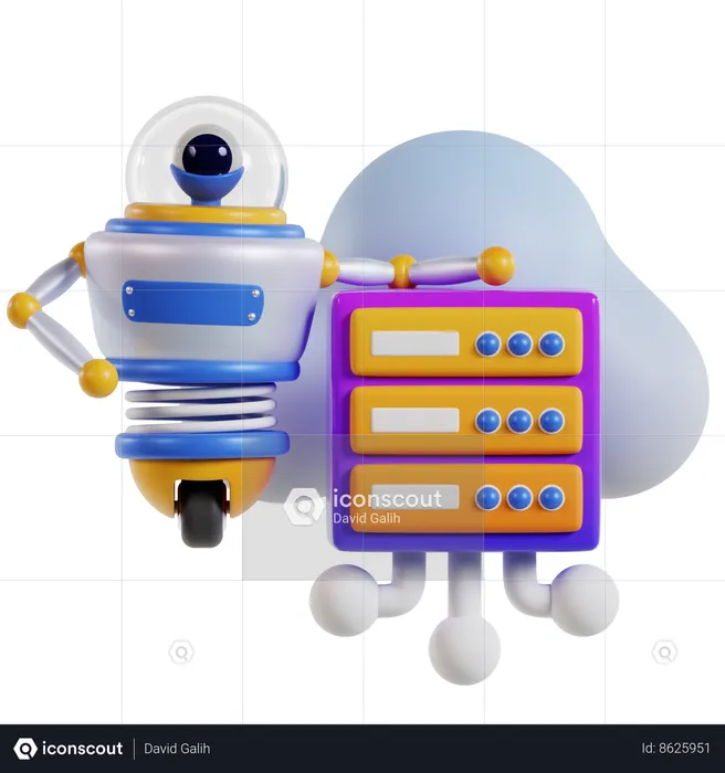 Efficient Cloud Server Robot  3D Icon