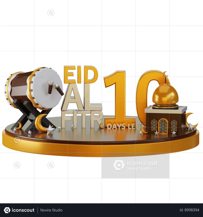 Eid Al Fitr 10 Days Left  3D Illustration