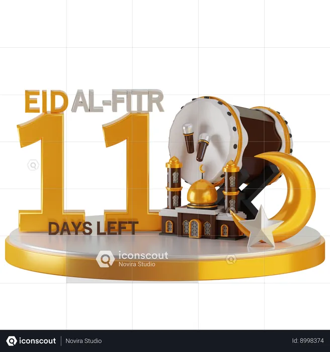 Eid Al Fitr 11 Days Left  3D Illustration