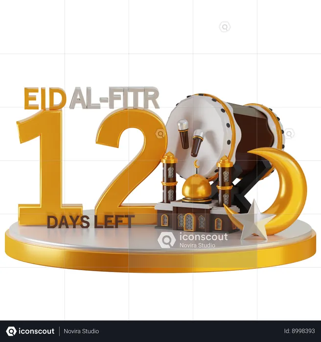 Eid Al Fitr 12 Days Left  3D Illustration