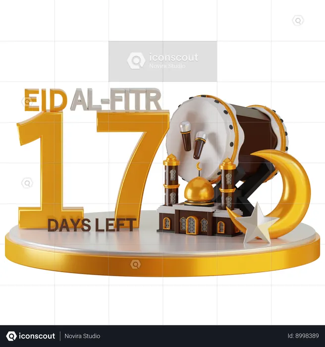 Eid Al Fitr 17 Days Left  3D Illustration
