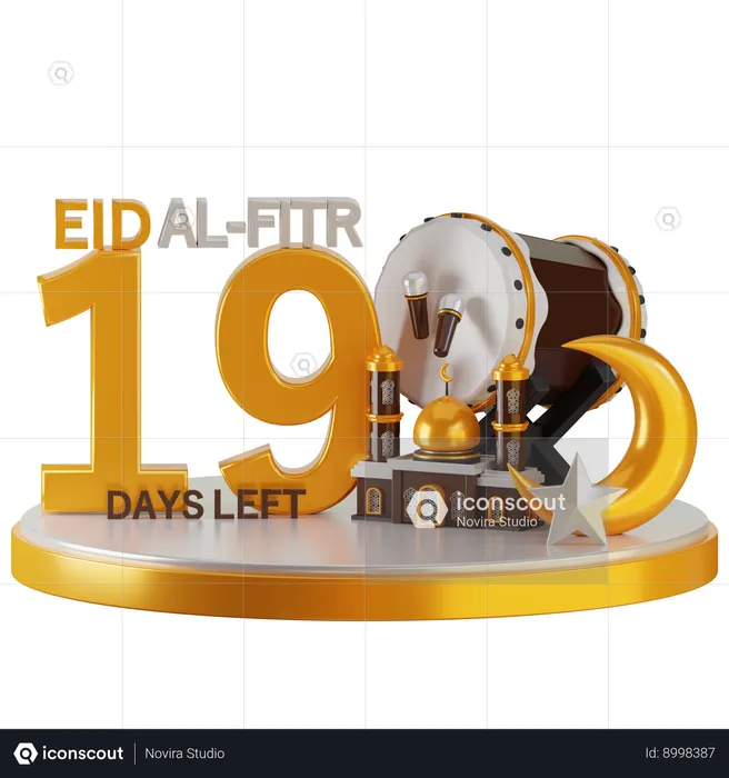 Eid Al Fitr 19 Days Left  3D Illustration