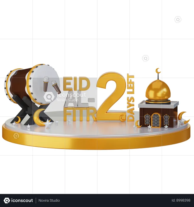 Eid Al Fitr 2 Days Left  3D Illustration