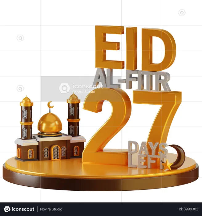 Eid Al Fitr 27 Days Left  3D Illustration