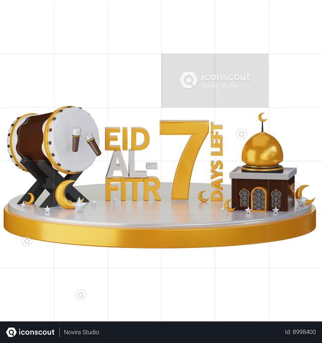 Eid Al Fitr 7 Days Left  3D Illustration