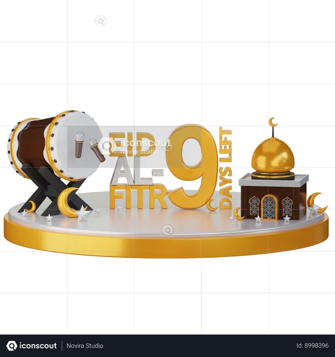 Eid Al Fitr 9 Days Left  3D Illustration