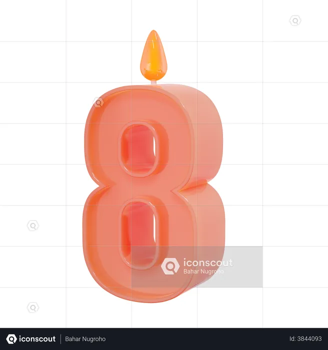 Eight Number Candle  3D Illustration
