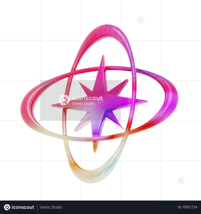 Eight Pointed Star With Two Oval Line Shape  3D Icon