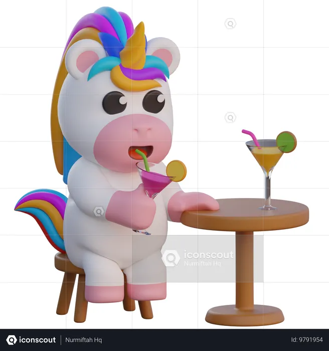 Einhorn trinkt an der Bar  3D Illustration