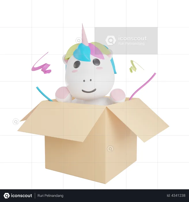 Einhorn-Überraschungsbox  3D Illustration