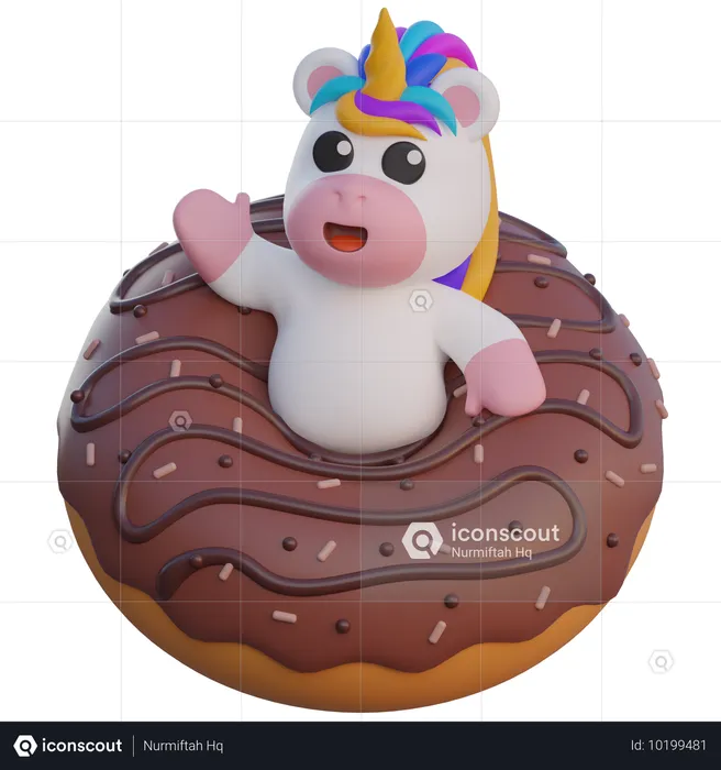 Einhorn und Riesendonuts  3D Illustration