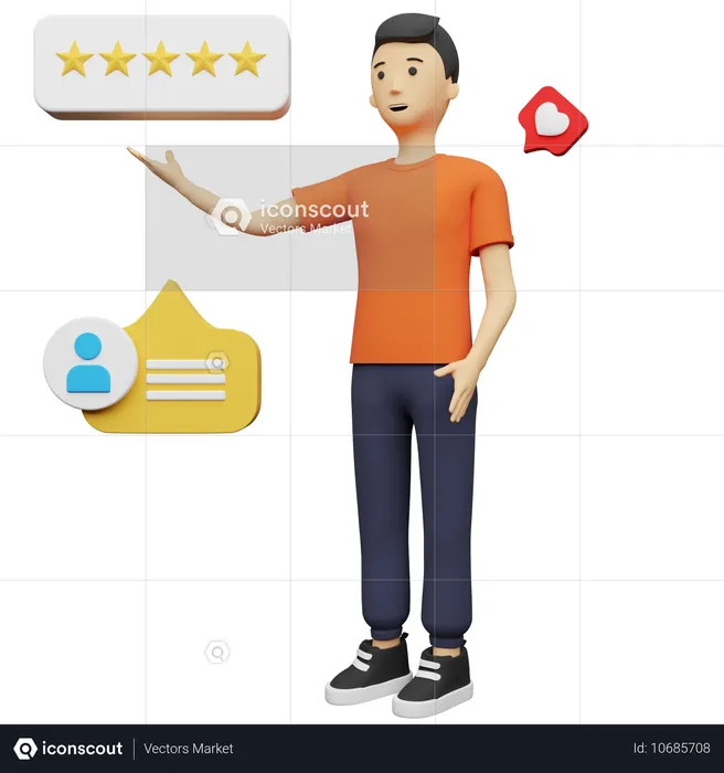 El empleado trabaja en las sugerencias de comentarios de los usuarios.  3D Icon