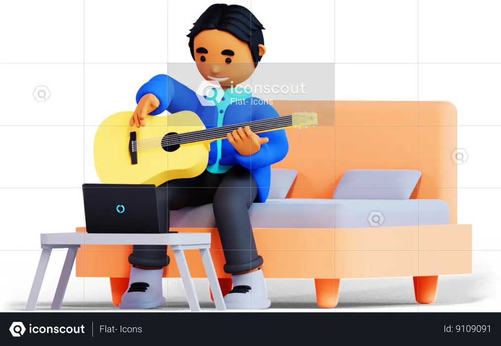 El hombre está tocando la guitarra  3D Illustration