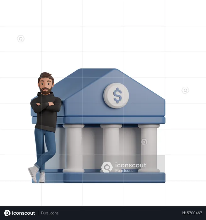 El hombre se apoya en el banco.  3D Illustration