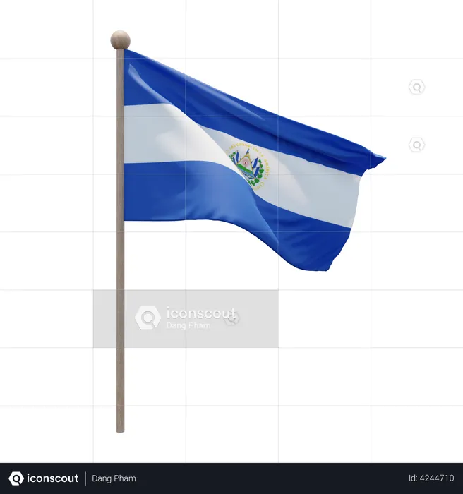 El Salvador Flagpole Flag 3D Illustration