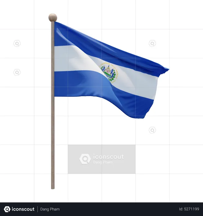 El Salvador Flagpole Flag 3D Icon