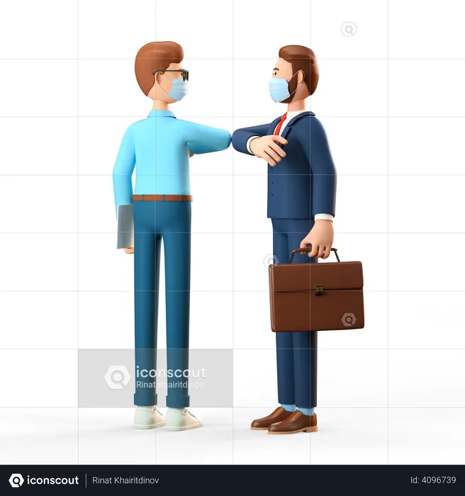 Elbow bump tap by business partners  3D Illustration