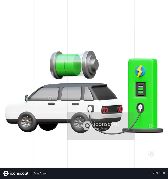 Electric Car Charging  3D Icon