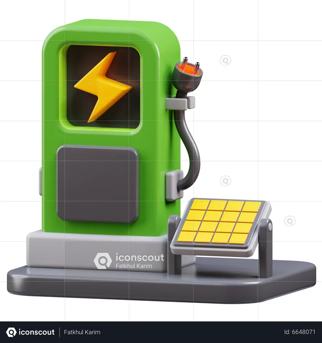 Electric Car Charging Station With Solar Panel  3D Icon