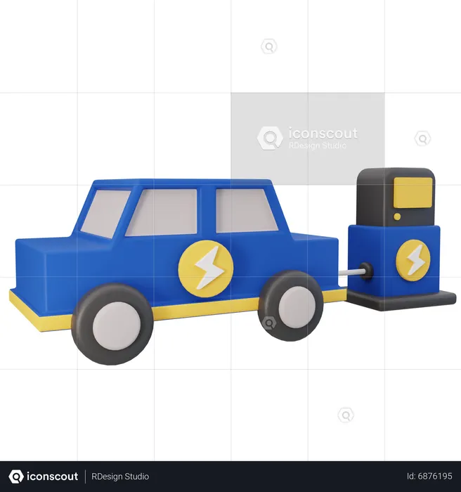 Electric Car On Charging Process  3D Icon