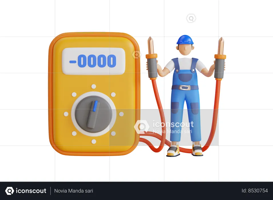 Electrical Engineer Holding Digital Multimeter  3D Illustration