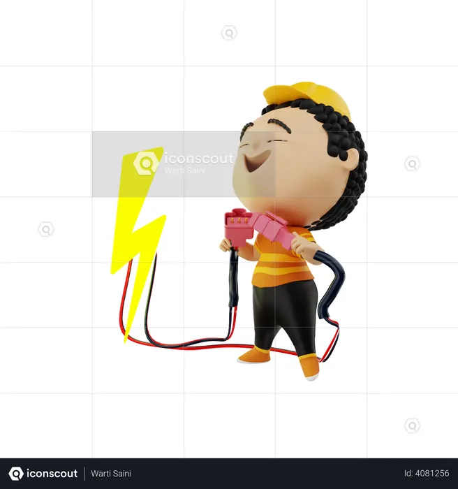 Electrician fixing issues with the wire  3D Illustration