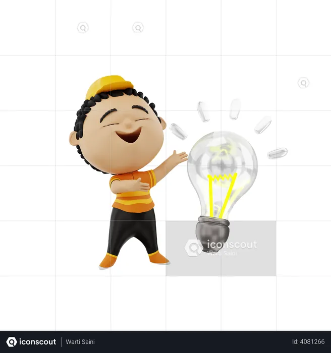 Electrician with bulb  3D Illustration