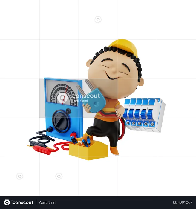 Electrician with electronic Equipment  3D Illustration