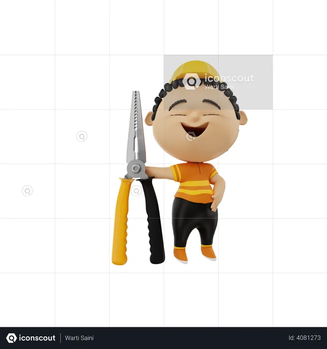 Electrician with wire crimper  3D Illustration