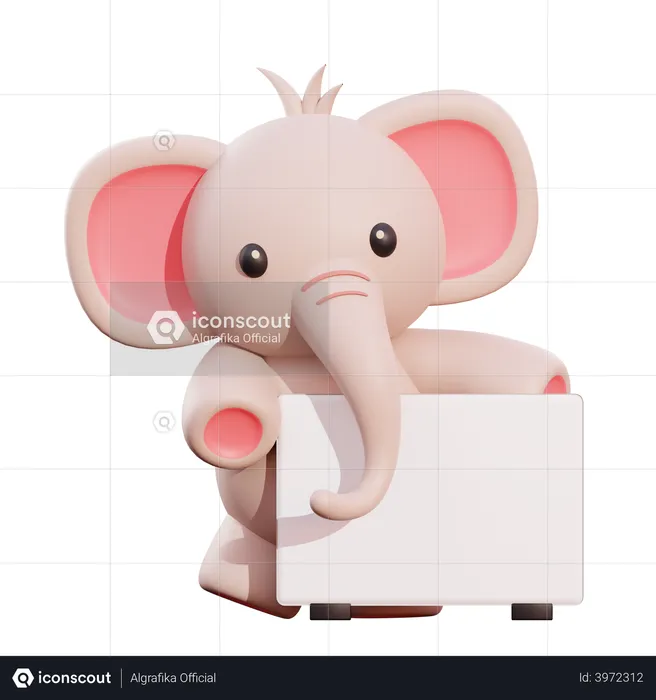 Elefant hält Plakat  3D Illustration