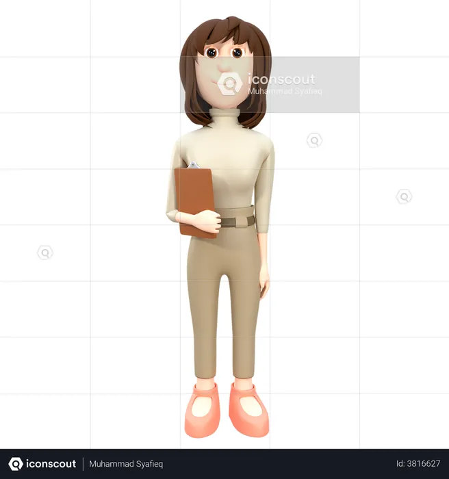 Elegant Executive Businesswoman With Clipboard  3D Illustration