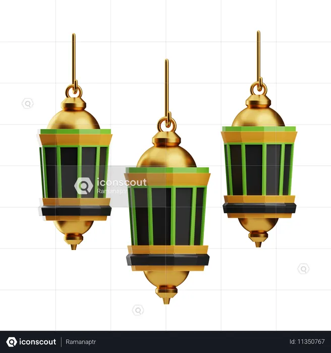 Elegant Green And Gold Pendant Lighting Fixtures  3D Icon