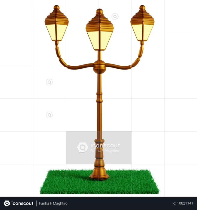 Elegant Triple Headed Garden Lamp  3D Icon