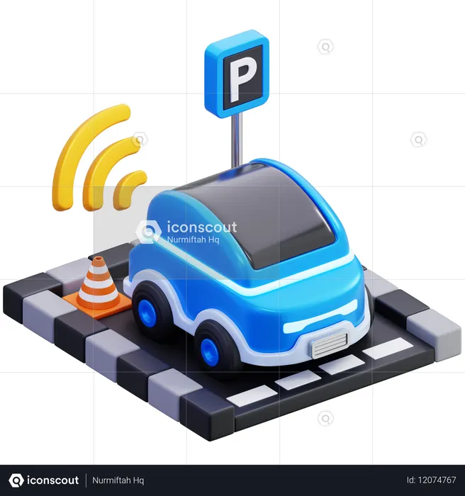 Elektroauto mit automatisiertem Parksystem  3D Icon