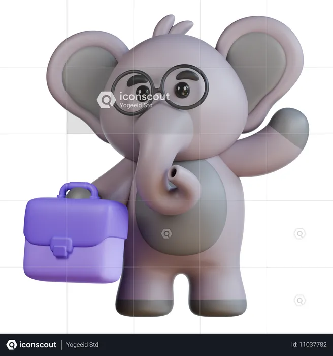 Éléphant avec mallette  3D Illustration