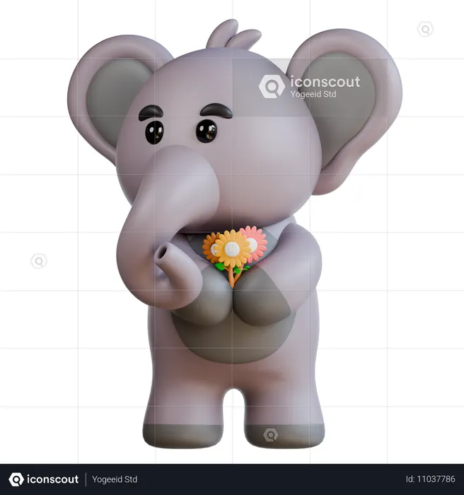 Elephant Bring Flower  3D Illustration