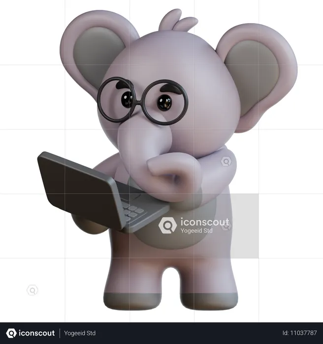 Elephant Bring Laptop  3D Illustration