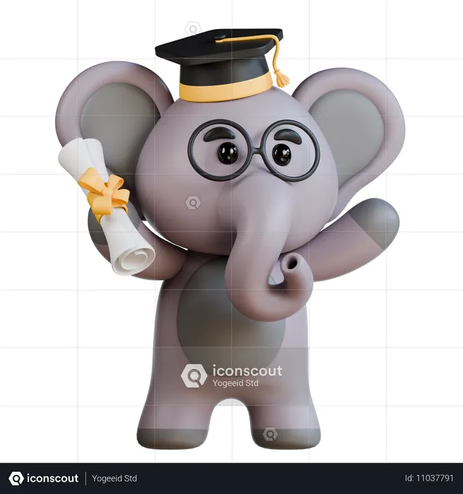 Elephant Graduation  3D Illustration