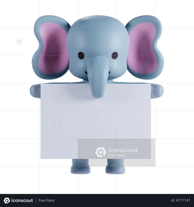 Elephant Holding White Paper  3D Illustration
