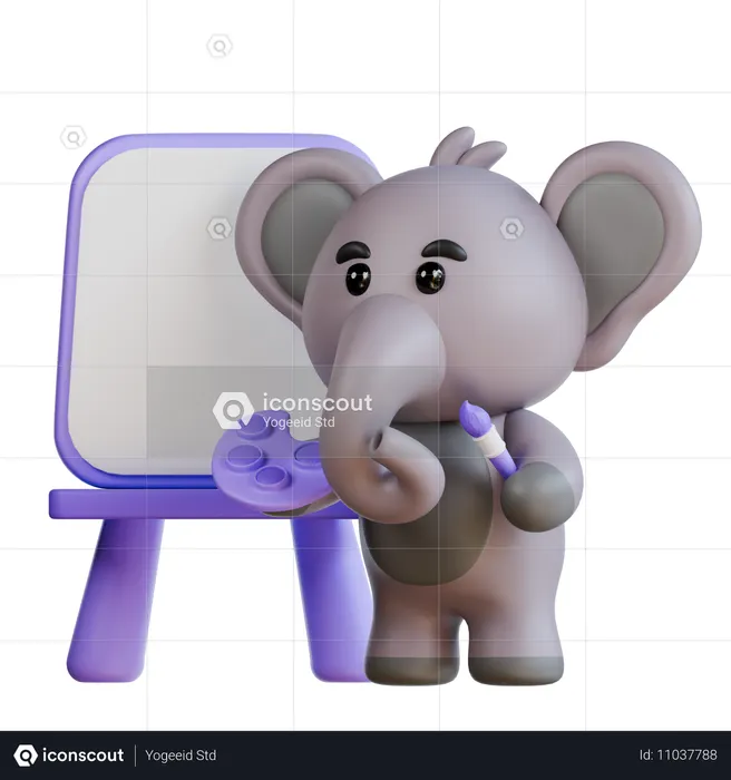 Elephant Is Painting  3D Illustration
