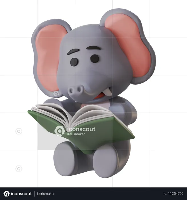 Éléphant lisant un livre  3D Illustration