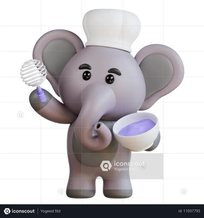 Elephant Make Cake  3D Illustration