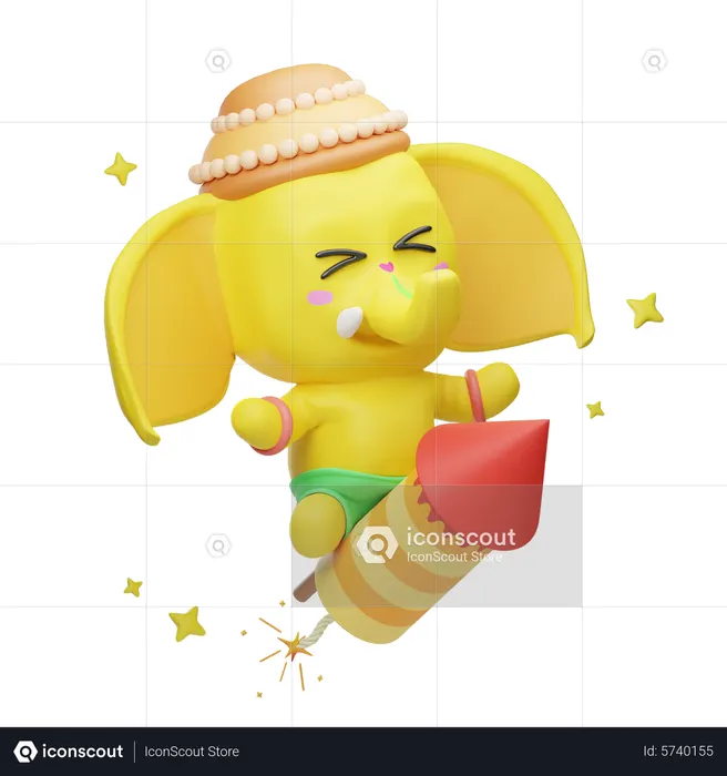 Elephant On Rocket  3D Illustration