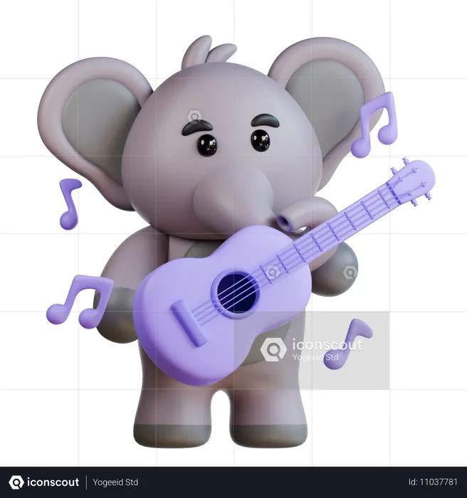 Elephant Playing Guitar  3D Illustration