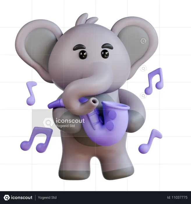 Elephant Playing Saxophone  3D Illustration