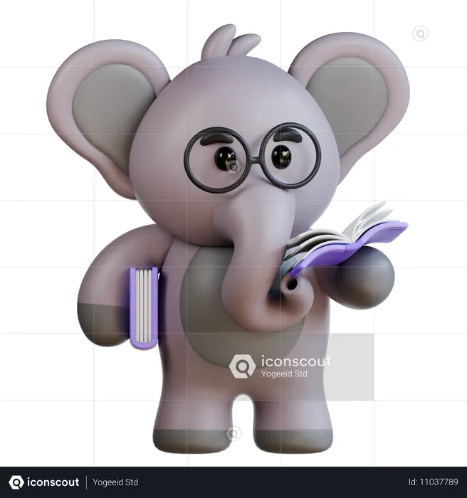 Elephant Read A Book  3D Illustration